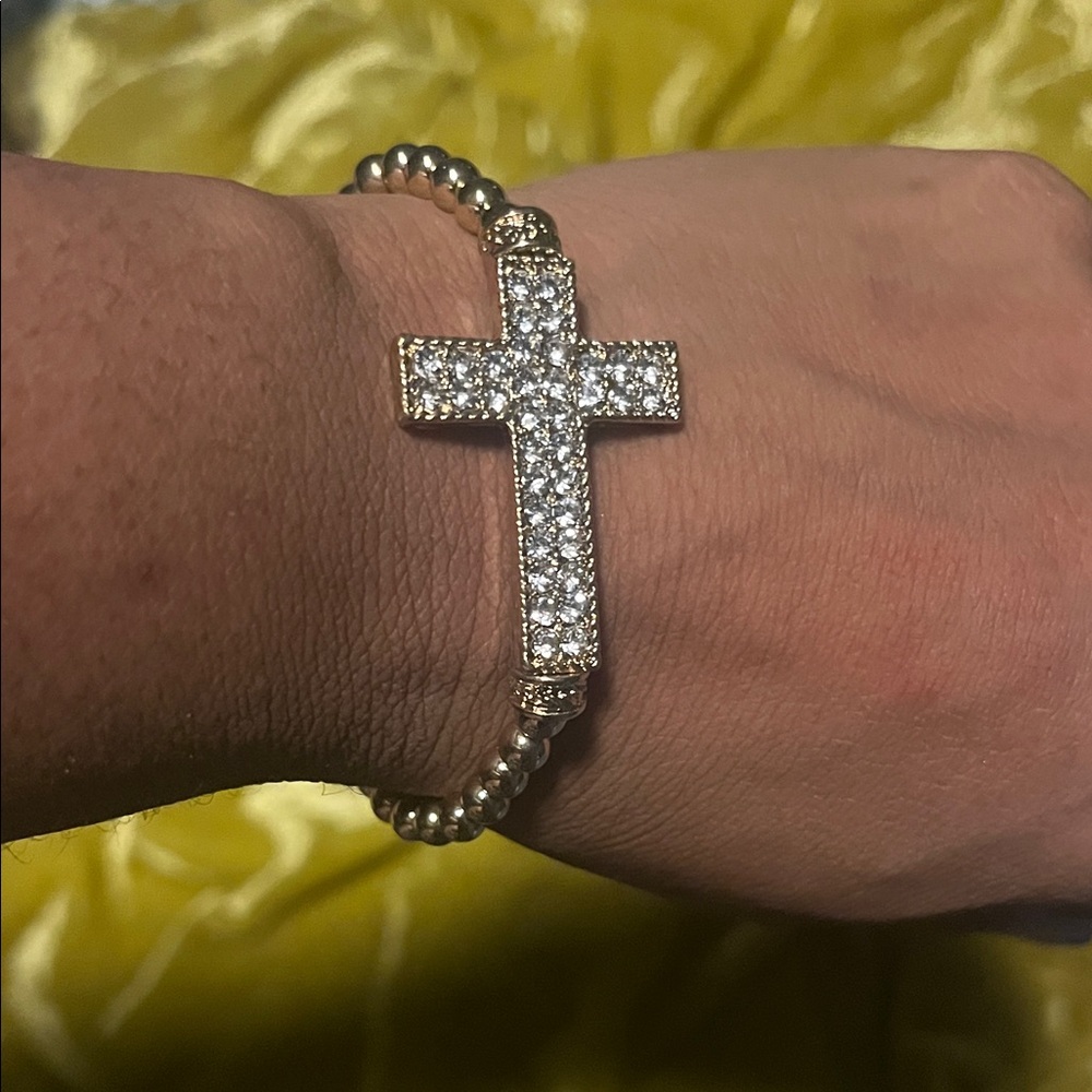 Bronze Cross Bracelet with Crystals